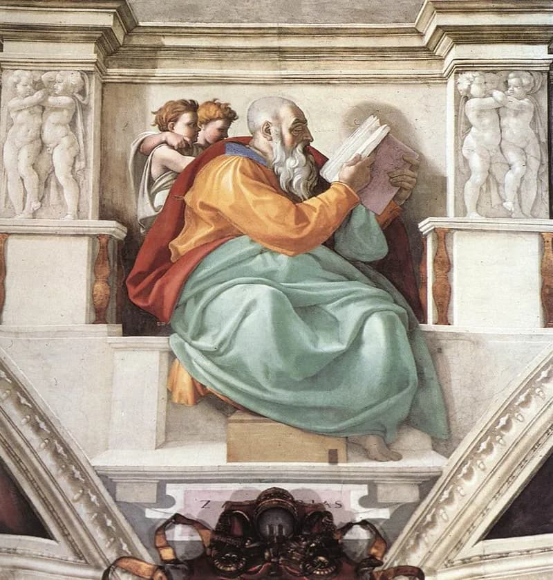 The Prophet Zechariah by Michelangelo Buonarroti depicting Zechariah 9:9