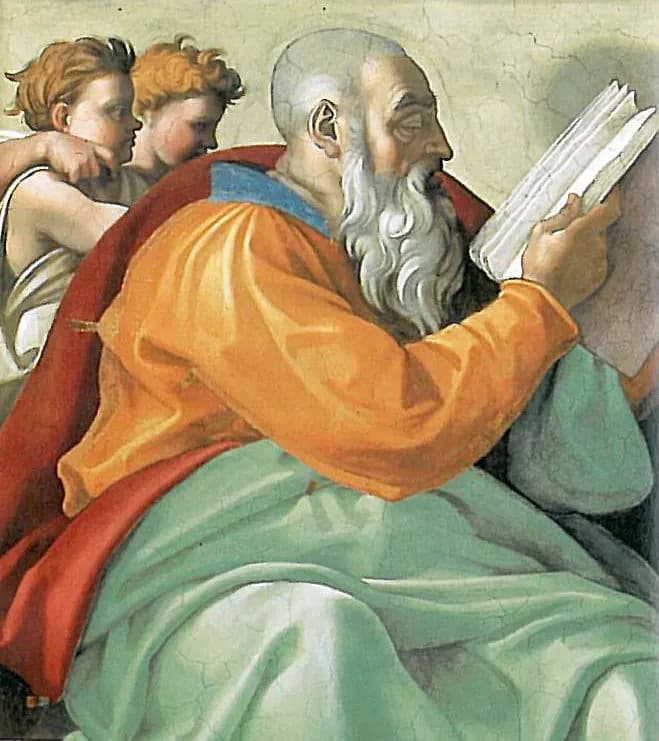 The Prophet Zechariah (Sistine Chapel) by Michelangelo Buonarroti depicting Zechariah 1:1