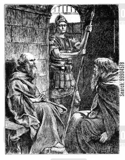 Saint Paul and Onesimus in Prison by Anonymous (devotional engraver) depicting Philemon 1:9