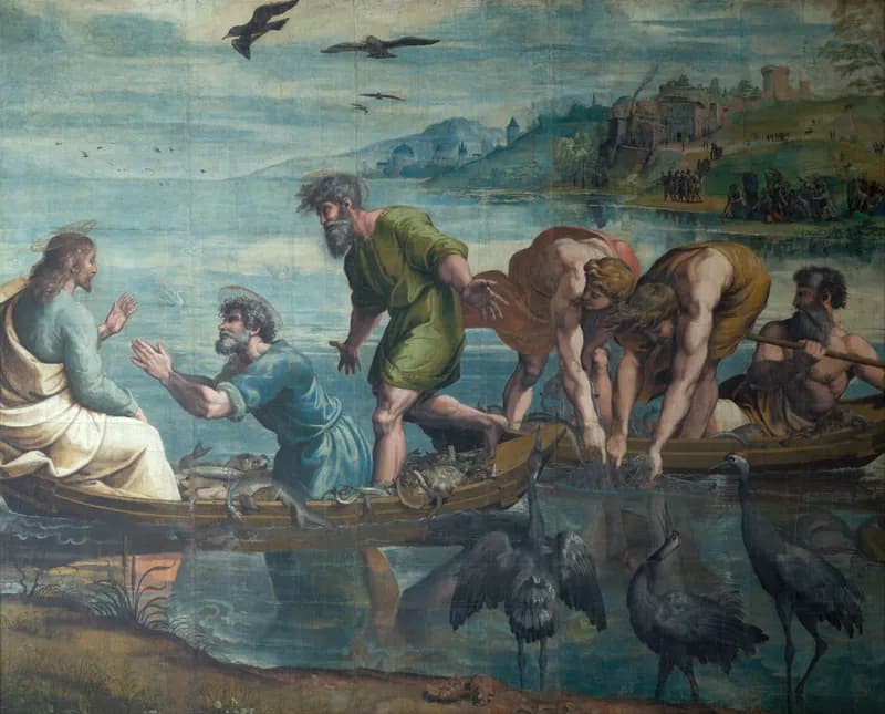The Miraculous Draught of Fishes by Raffaello Sanzio da Urbino depicting Luke 5:4