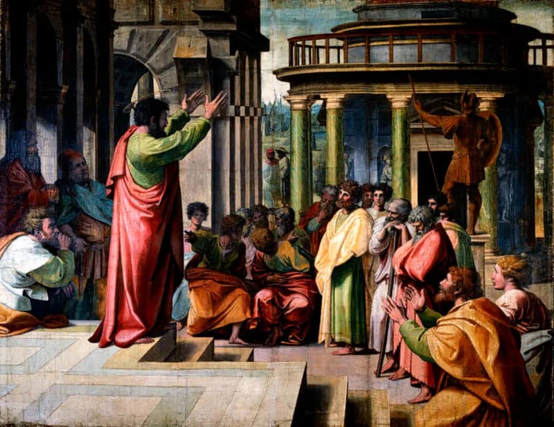 Paul Preaching at Athens by Raffaello Sanzio da Urbino depicting Acts 17:22