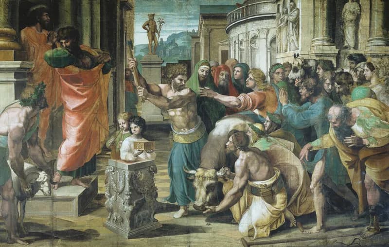 The Sacrifice at Lystra by Raffaello Sanzio da Urbino depicting Acts 14:11