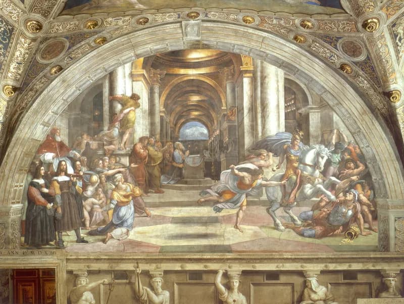 The Expulsion of Heliodorus from the Temple by Raffaello Sanzio da Urbino depicting 2 Maccabees 3:24