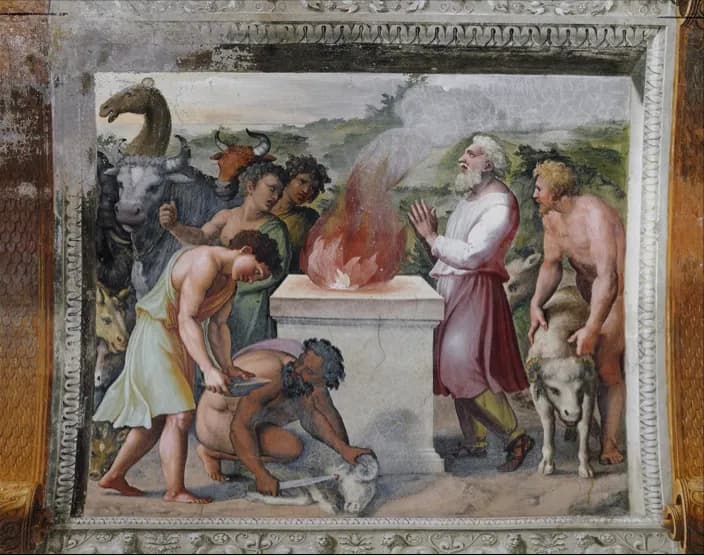 The Sacrifice of Noah (Vatican Loggia) by Raffaello Sanzio da Urbino depicting Genesis 8:20