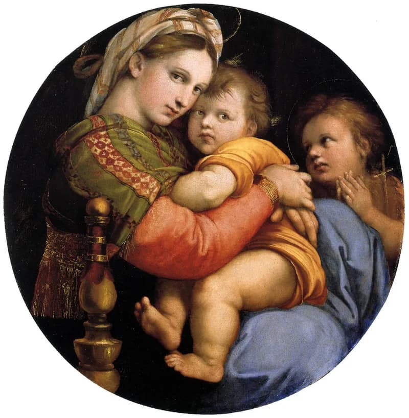 Madonna della Seggiola by Raffaello Sanzio da Urbino depicting Luke 2:7