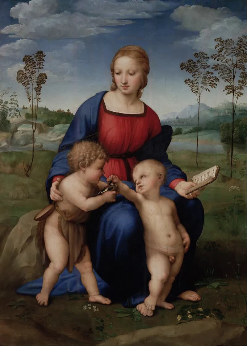 Madonna of the Goldfinch by Raffaello Sanzio da Urbino depicting Luke 2:7