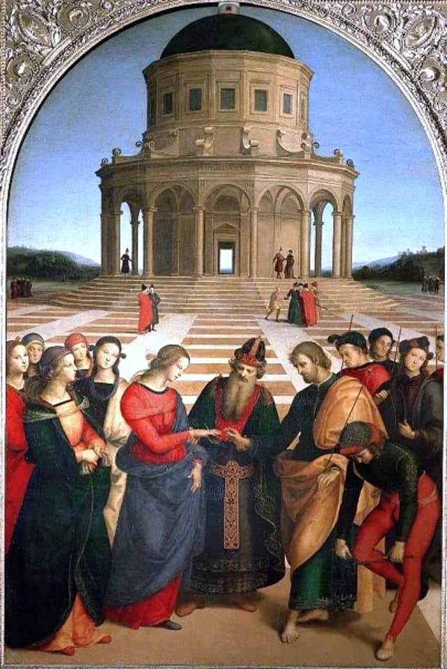 Marriage of the Virgin (Lo Sposalizio) by Raffaello Sanzio da Urbino depicting Luke 1:27