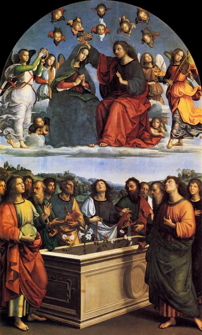 Coronation of the Virgin (Oddi Altarpiece) by Raffaello Sanzio da Urbino depicting Luke 1:46