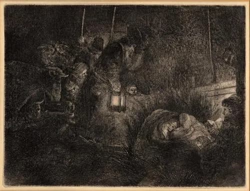 The Adoration of the Shepherds by Rembrandt van Rijn depicting Luke 2:8