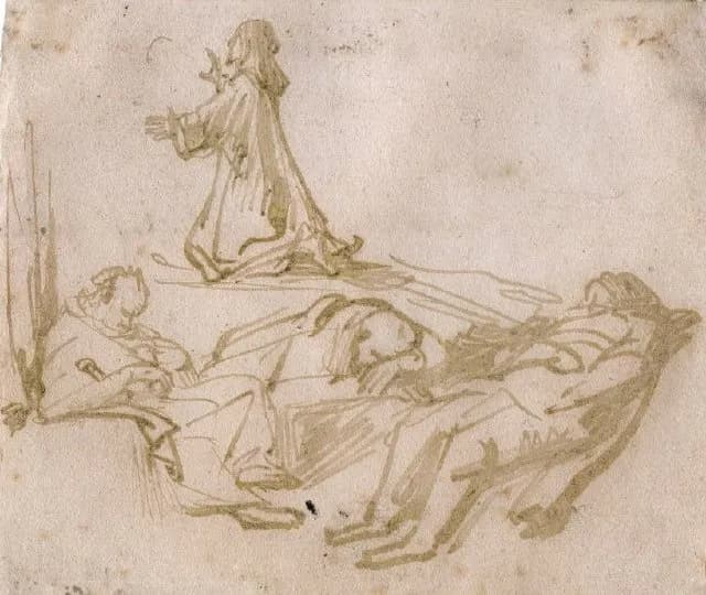 Christ on the Mount of Olives by Rembrandt van Rijn depicting Matthew 26:36