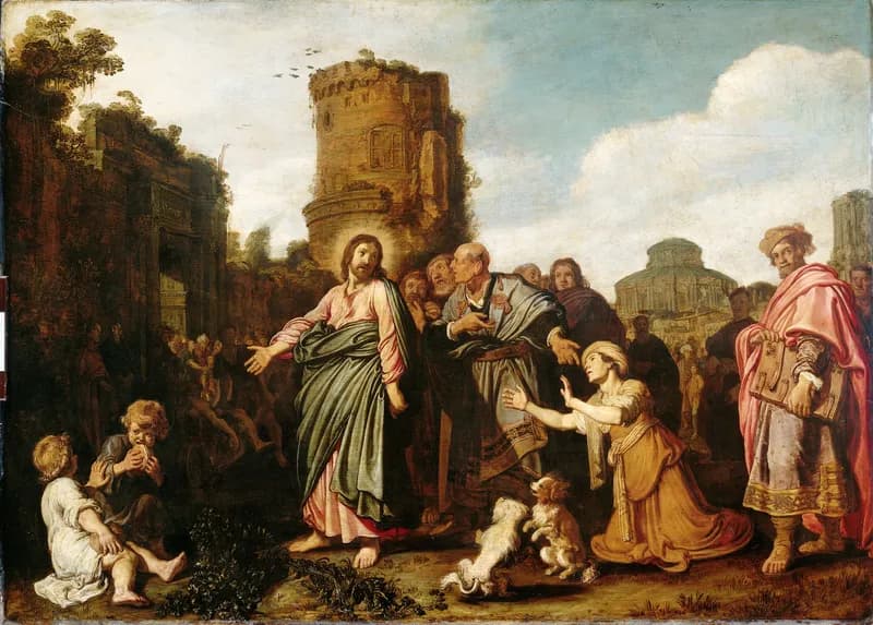 Christ and the Canaanite Woman by Rembrandt van Rijn depicting Matthew 15:22