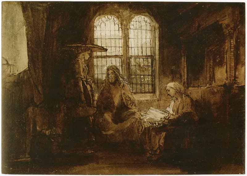 Christ in the House of Martha and Mary by Rembrandt van Rijn depicting Luke 10:38
