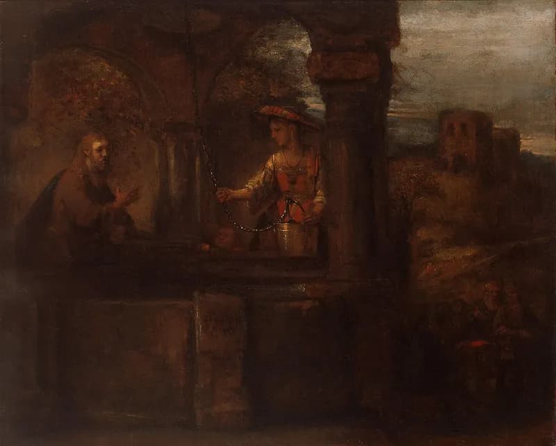 Christ and the Woman of Samaria by Rembrandt van Rijn depicting John 4:7