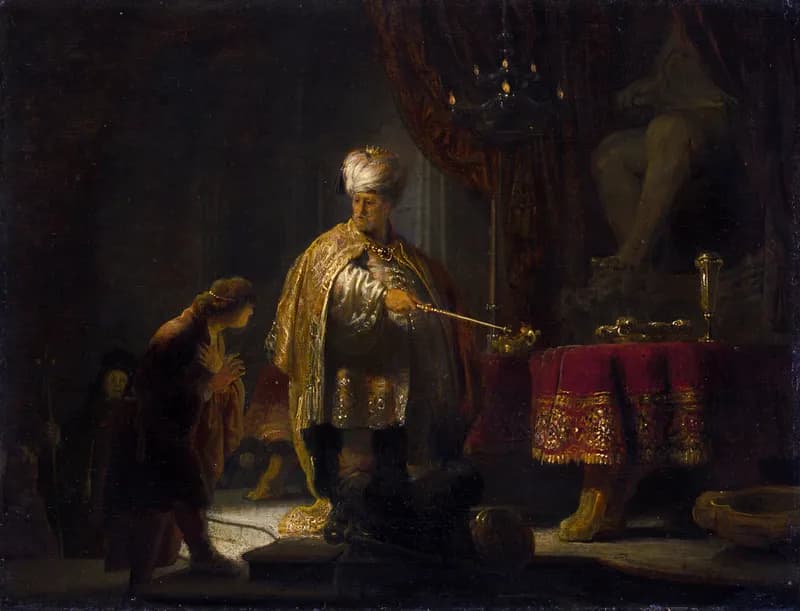 Daniel and Cyrus before the Idol of Bel by Rembrandt van Rijn depicting Daniel 14:1