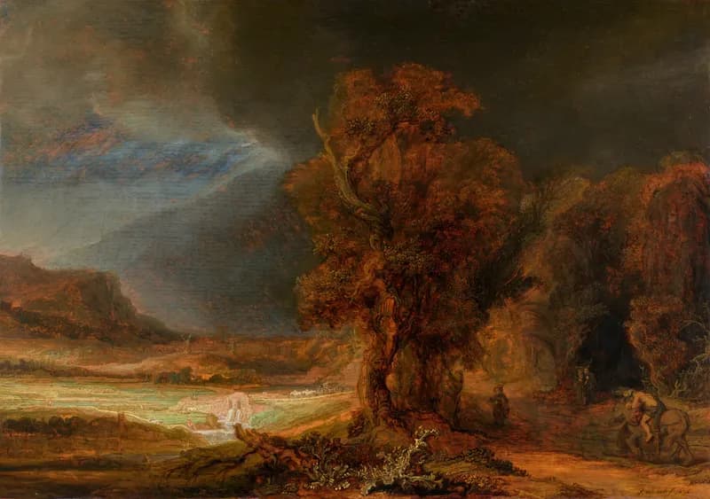 The Good Samaritan by Rembrandt van Rijn depicting Luke 10:33