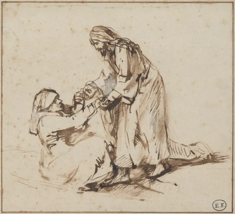 The Healing of Peter's Mother-in-Law by Rembrandt van Rijn depicting Mark 1:29