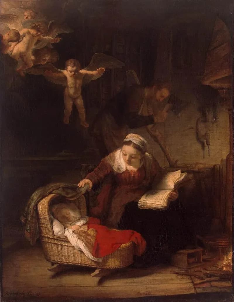 The Holy Family with Angels by Rembrandt van Rijn depicting Matthew 2:13