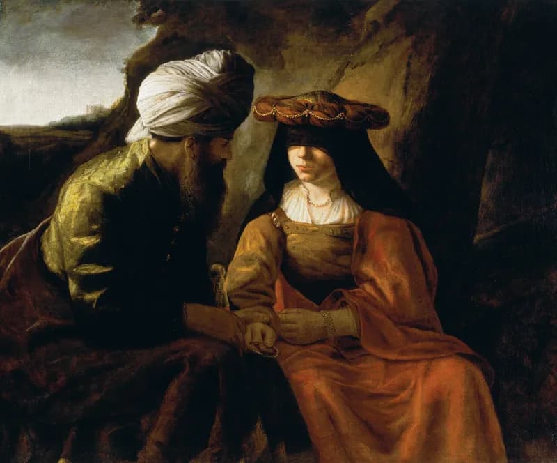Judah and Tamar by Rembrandt van Rijn depicting Genesis 38:15