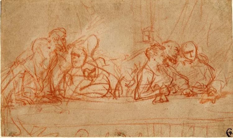 The Last Supper by Rembrandt van Rijn depicting Matthew 26:26