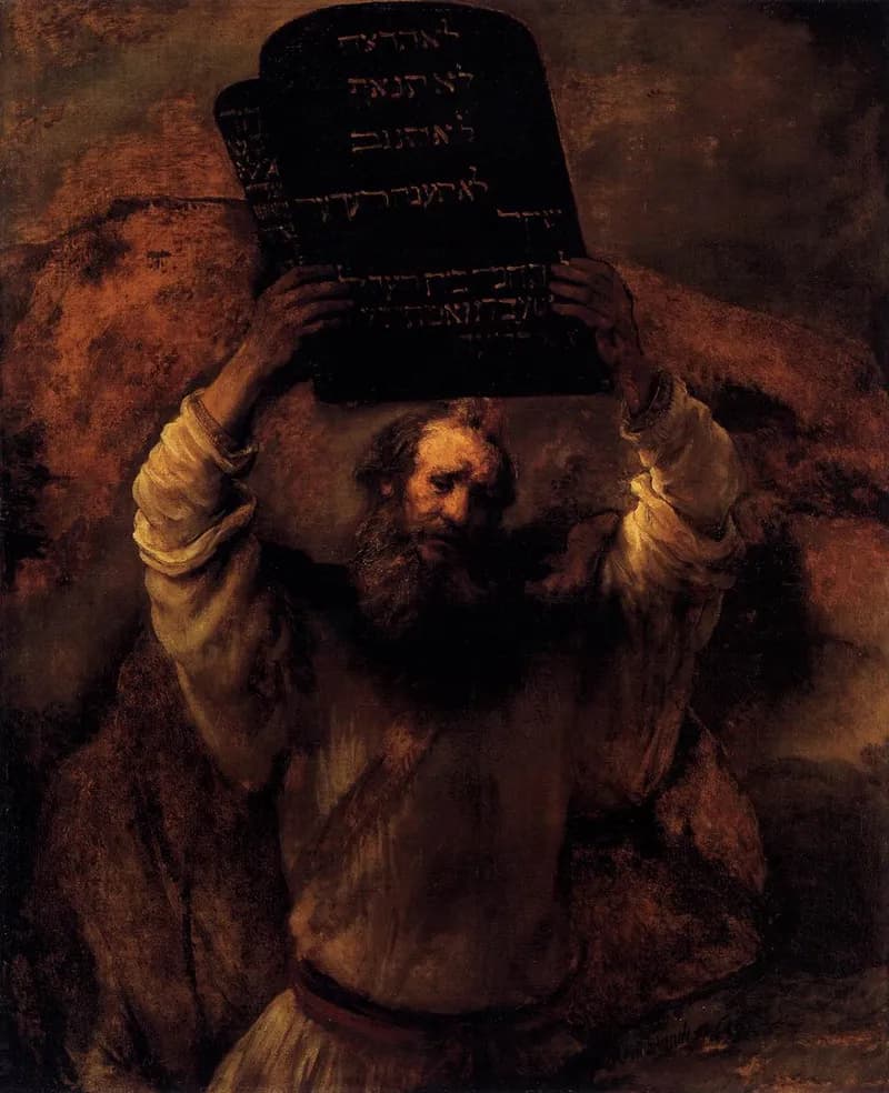 Moses with the Tablets of the Law by Rembrandt van Rijn depicting Exodus 32:19