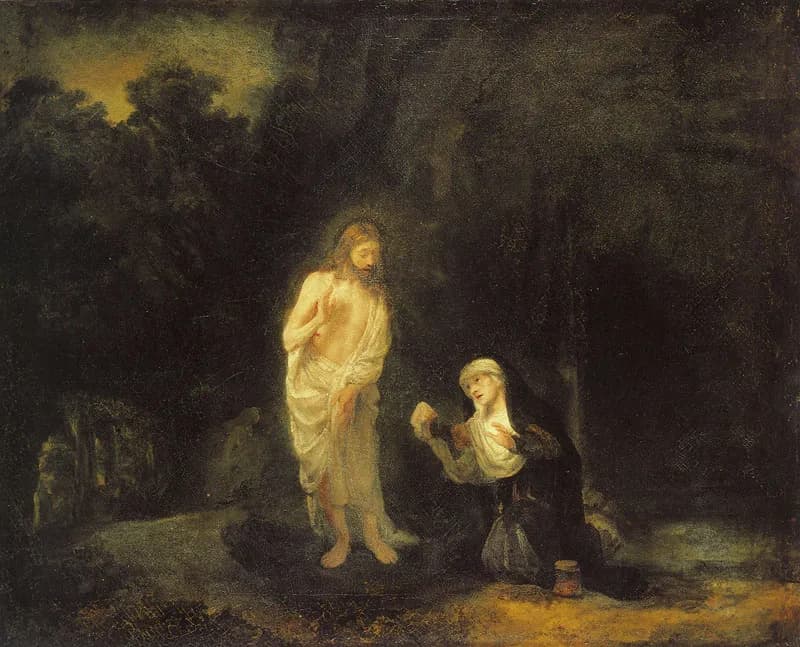 Christ Appearing to the Magdalene (Noli me Tangere) by Rembrandt van Rijn depicting John 20:14