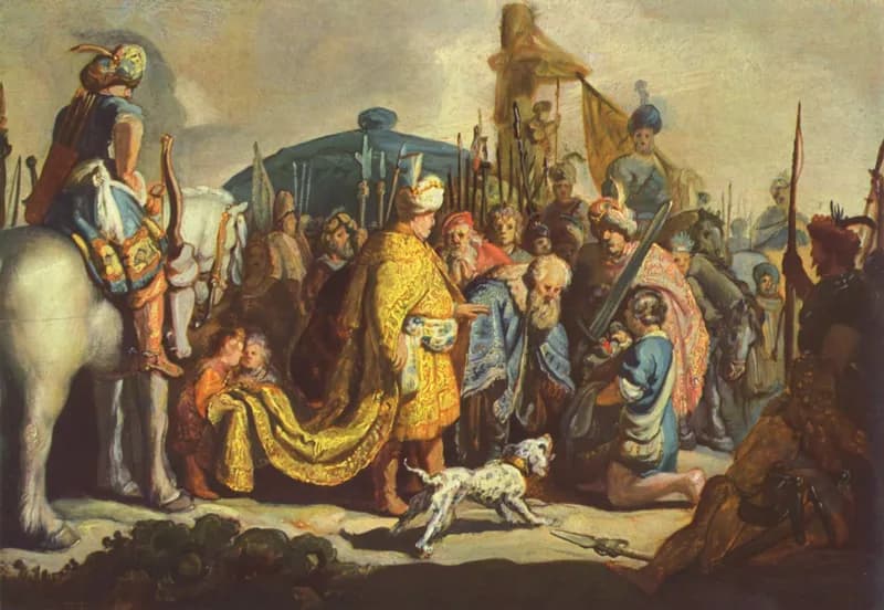 The Raising of the Cross by Rembrandt van Rijn depicting Matthew 27:32