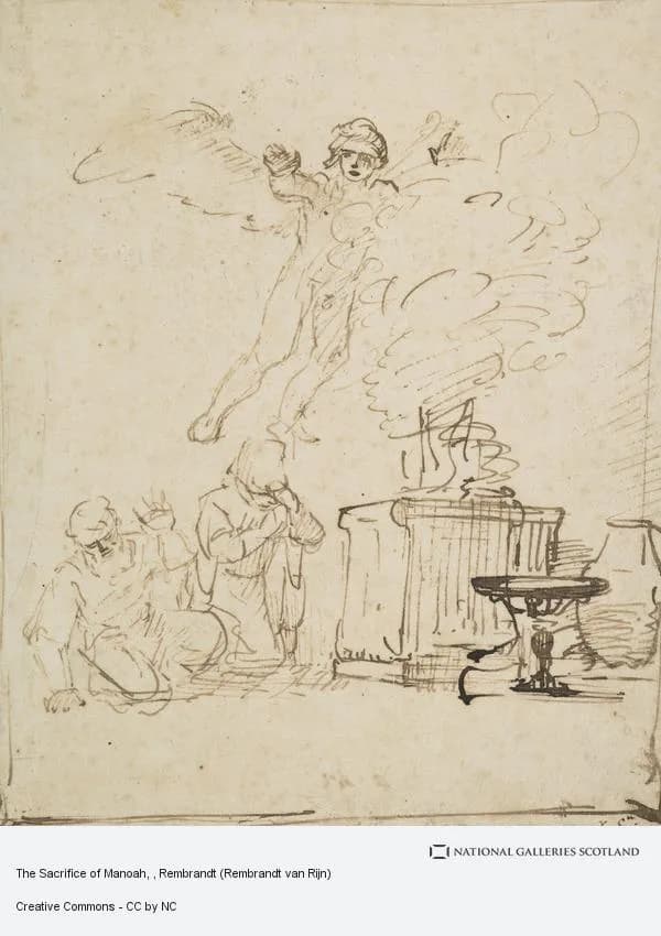 The Sacrifice of Manoah by Rembrandt van Rijn depicting Judges 13:19