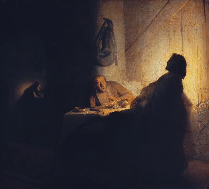 The Supper at Emmaus (Louvre) by Rembrandt van Rijn depicting Luke 24:30