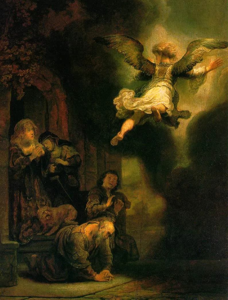 Tobias and the Angel by Rembrandt van Rijn depicting Tobit 5:4