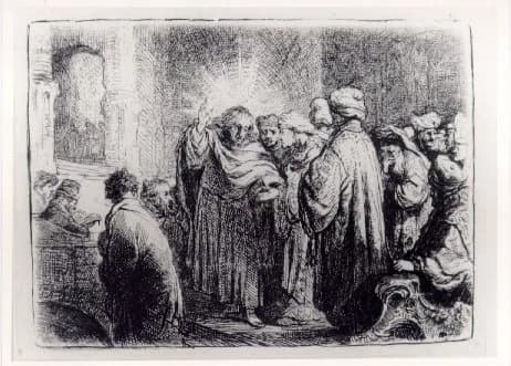 The Tribute Money by Rembrandt van Rijn depicting Matthew 22:15