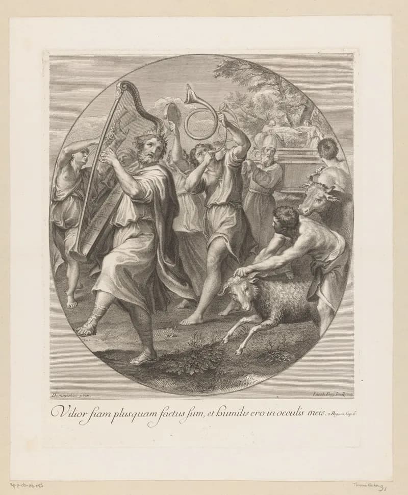 David Dancing Before the Ark of the Covenant by Anonymous (17th-c. Dutch engraver) depicting 1 Chronicles 15:25