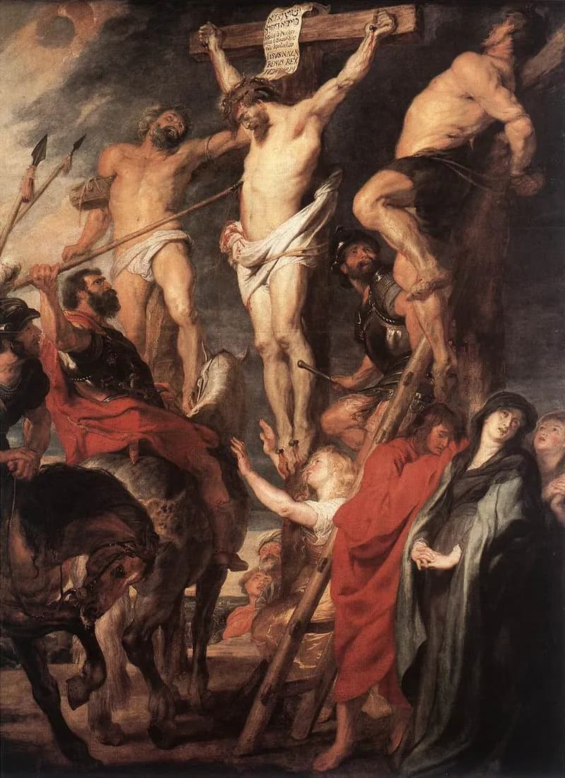 Christ on the Cross between the Two Thieves by Peter Paul Rubens depicting Luke 23:32