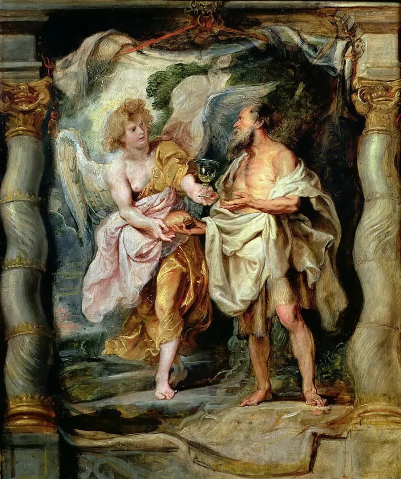 The Prophet Elijah Receiving Bread and Water from an Angel by Peter Paul Rubens depicting 1 Kings 19:5