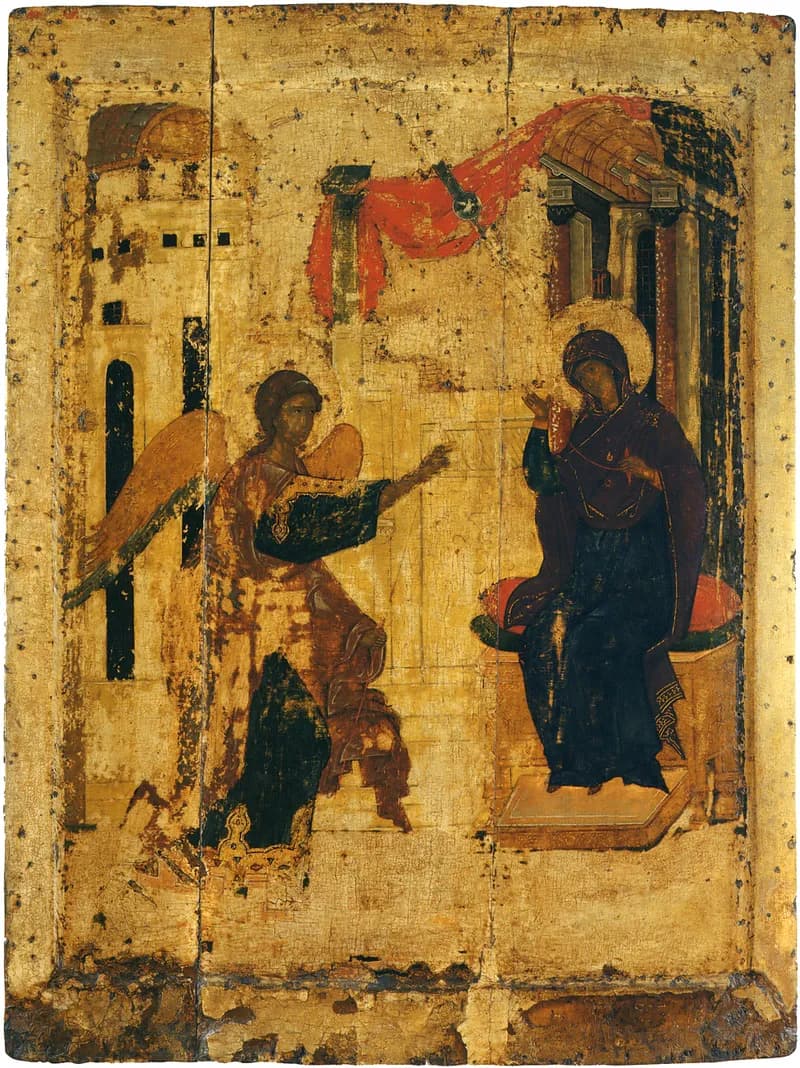 The Annunciation (Festal Tier) by Andrei Rublev depicting Luke 1:26