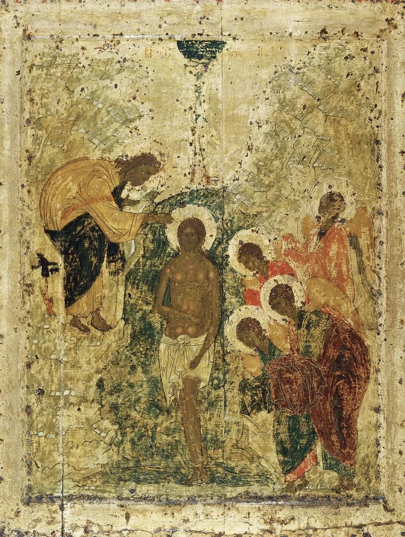The Baptism of Christ by Andrei Rublev depicting Matthew 3:13