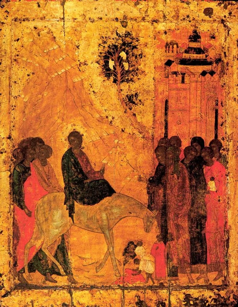 The Entry into Jerusalem by Andrei Rublev depicting Matthew 21:1