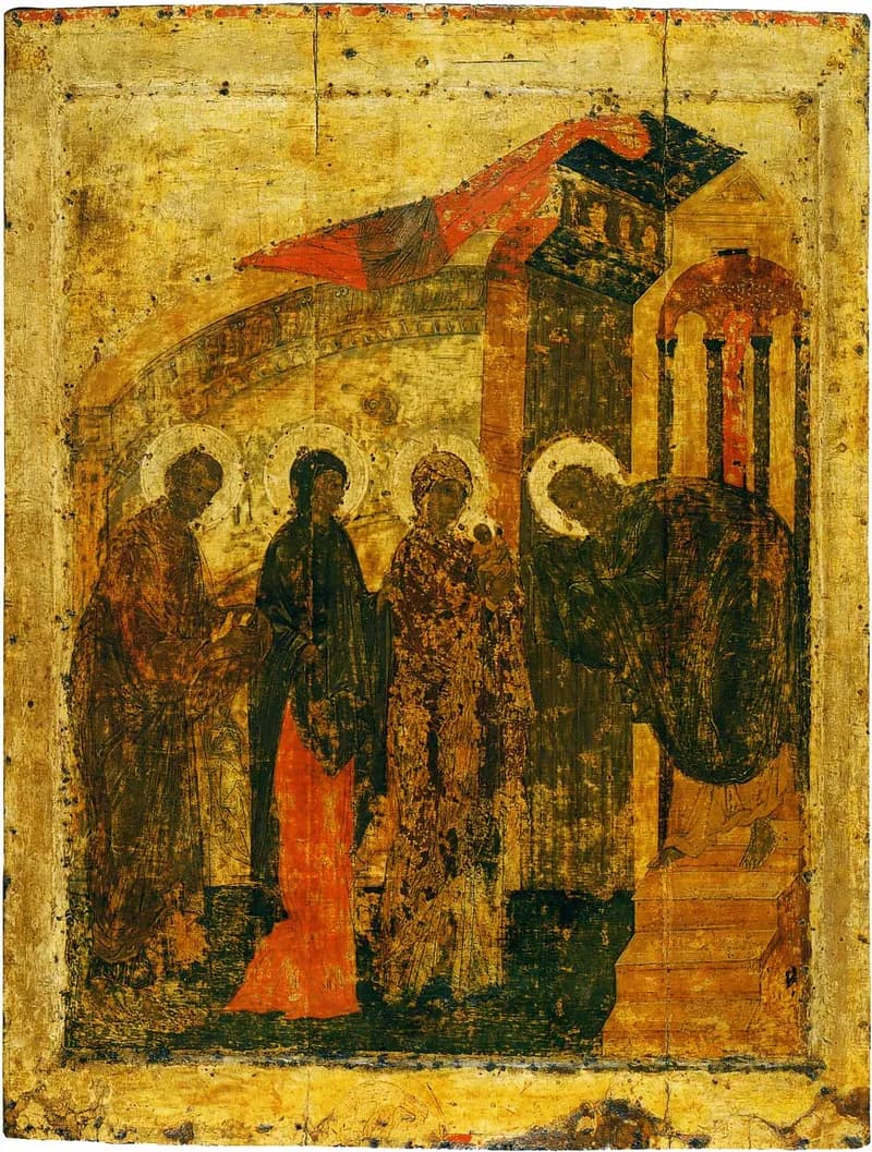The Presentation in the Temple (Sretenie) by Andrei Rublev depicting Luke 2:22