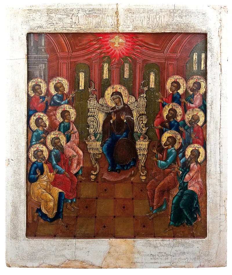 The Descent of the Holy Spirit (Russian icon, 18th c.) by Anonymous (Russian icon tradition) depicting 1 Corinthians 12:4