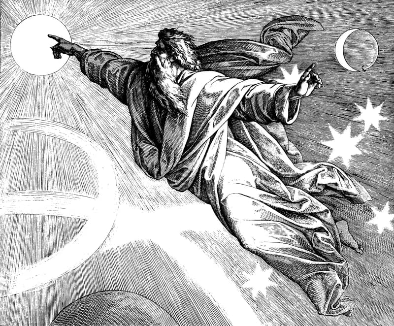 Fourth Day of Creation — Sun, Moon, and Stars by Julius Schnorr von Carolsfeld depicting Genesis 1:14