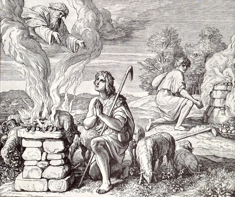 The Offerings of Cain and Abel by Julius Schnorr von Carolsfeld depicting Genesis 4:3