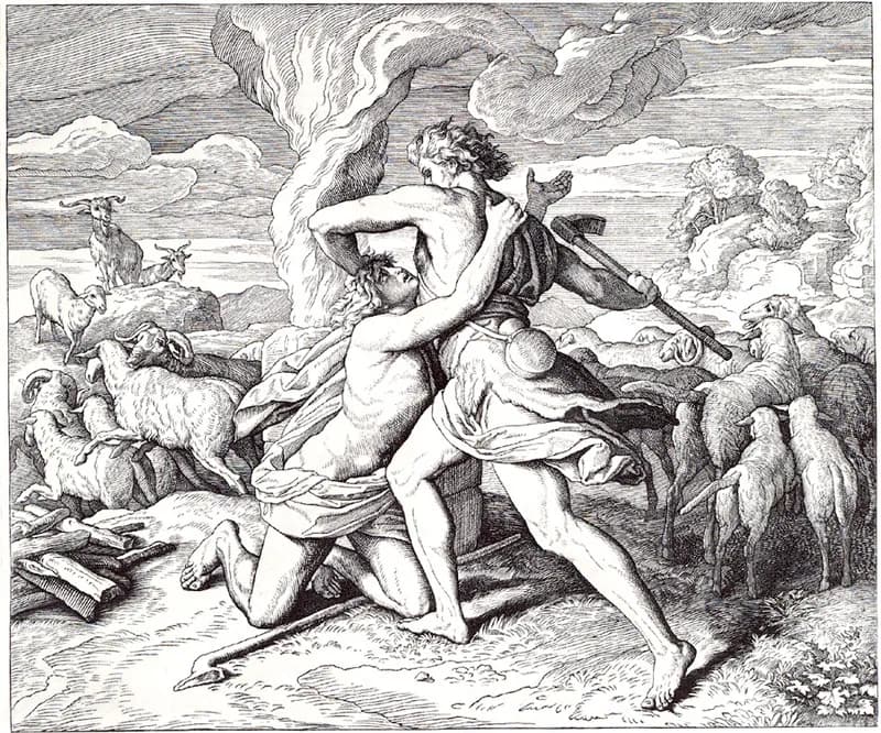 Cain Slays Abel by Julius Schnorr von Carolsfeld depicting Genesis 4:8