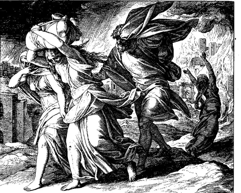 Lot Flees from Sodom by Julius Schnorr von Carolsfeld depicting Genesis 19:15