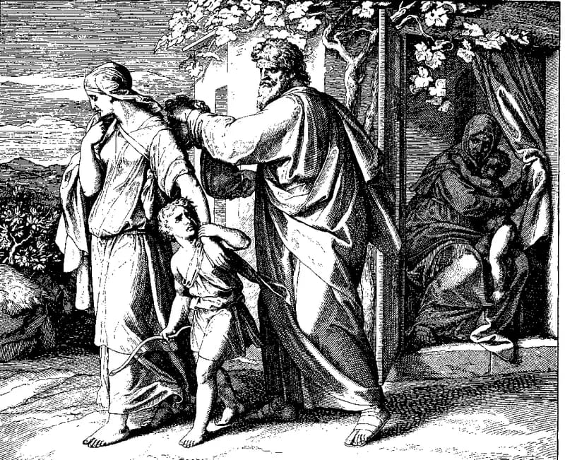The Expulsion of Hagar and Ishmael by Julius Schnorr von Carolsfeld depicting Genesis 21:9