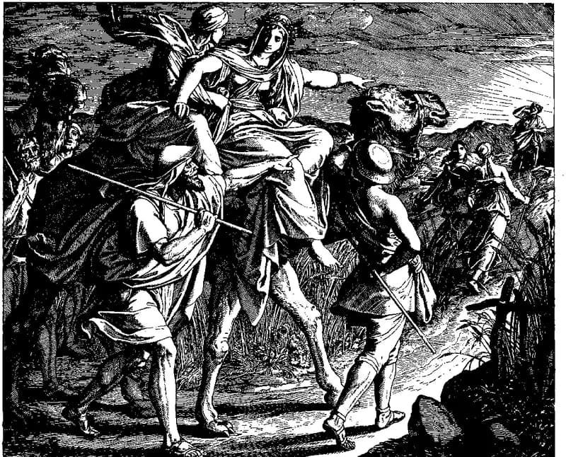 Rebekah Beholds Isaac from Afar by Julius Schnorr von Carolsfeld depicting Genesis 24:62