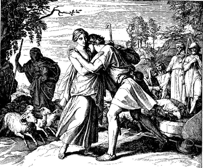 Jacob and Rachel at the Well by Julius Schnorr von Carolsfeld depicting Genesis 29:1