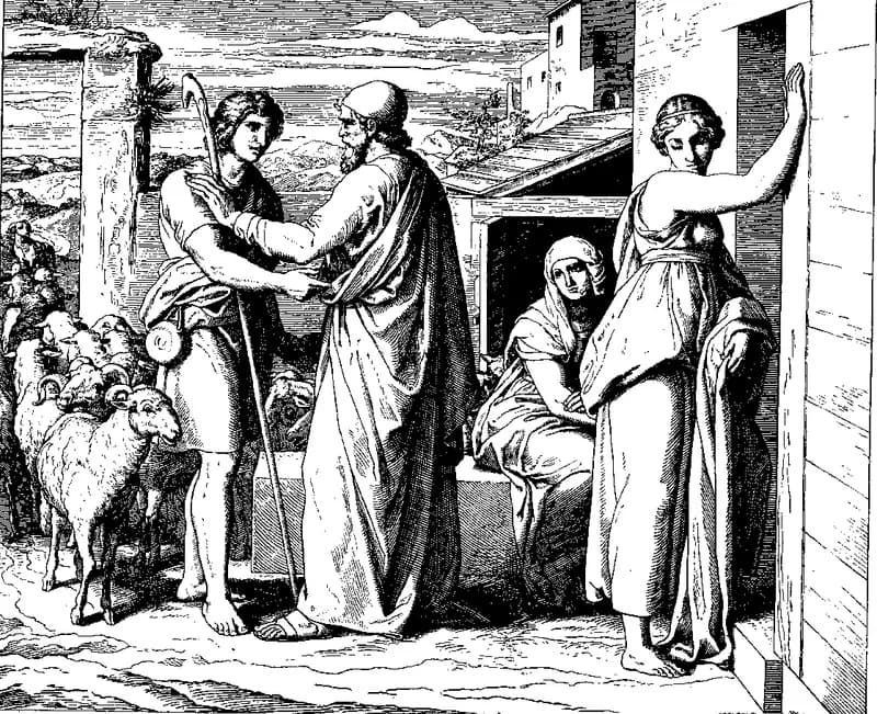 Jacob Serves for Rachel by Julius Schnorr von Carolsfeld depicting Genesis 29:15