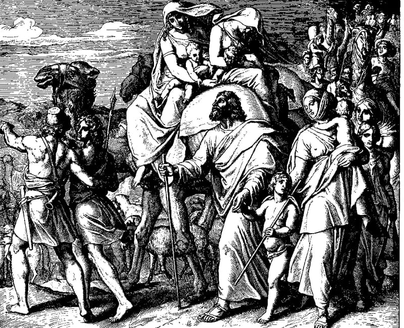 Jacob's Flight by Julius Schnorr von Carolsfeld depicting Genesis 31:17