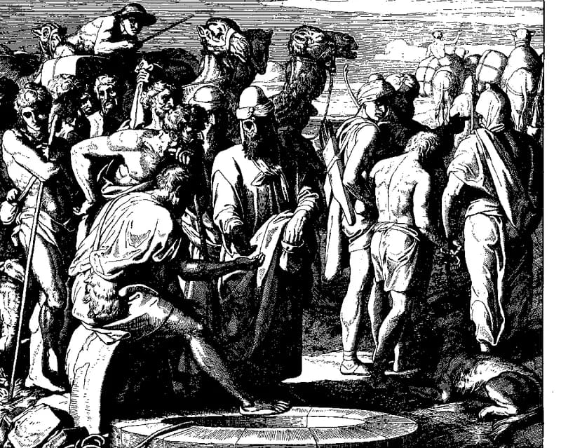 Joseph Sold by His Brothers by Julius Schnorr von Carolsfeld depicting Genesis 37:23