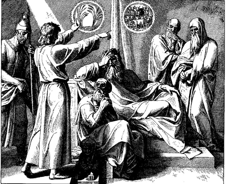 Joseph Interprets Pharaoh's Dreams by Julius Schnorr von Carolsfeld depicting Genesis 41:14
