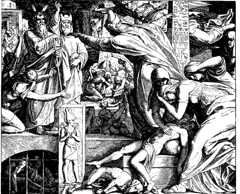 Death of the Firstborn and the Exodus by Julius Schnorr von Carolsfeld depicting Exodus 12:29